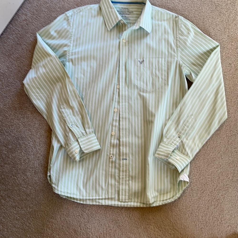 American Eagle green striped shirt